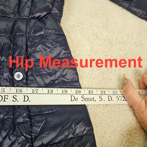 Lauren Ralph Lauren Quilted Puffer Hood Long Coat Navy Preppy Women M Duck Down - Picture 8 of 13